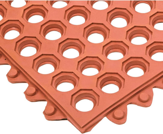 NoTrax 3' x 3' Light-Duty Rubber Drainage Mat, Customizable Modular Interlocking Design with Ergonomic Support, Anti-Fatigue, Non-Slip Surface, Red, 501S0033RD
