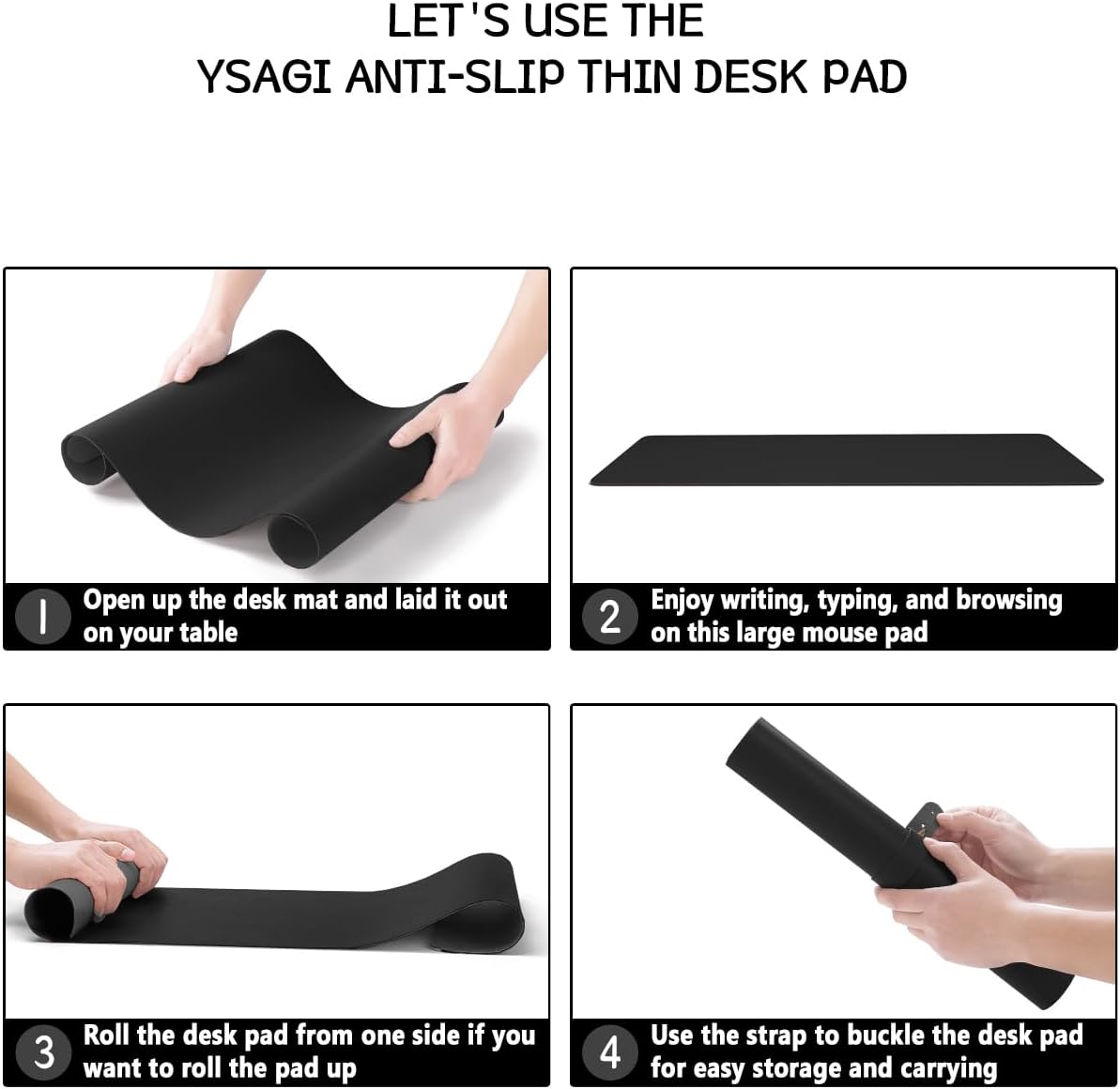 YSAGi Non-Slip Leather Desk Pad L Size, Waterproof Laptop Computer Desk Keyboard Mat, Table Protector Blotter Mat, Large Mouse Pad for Office/Work/Home/Decor(Black, 35.4" x 17")