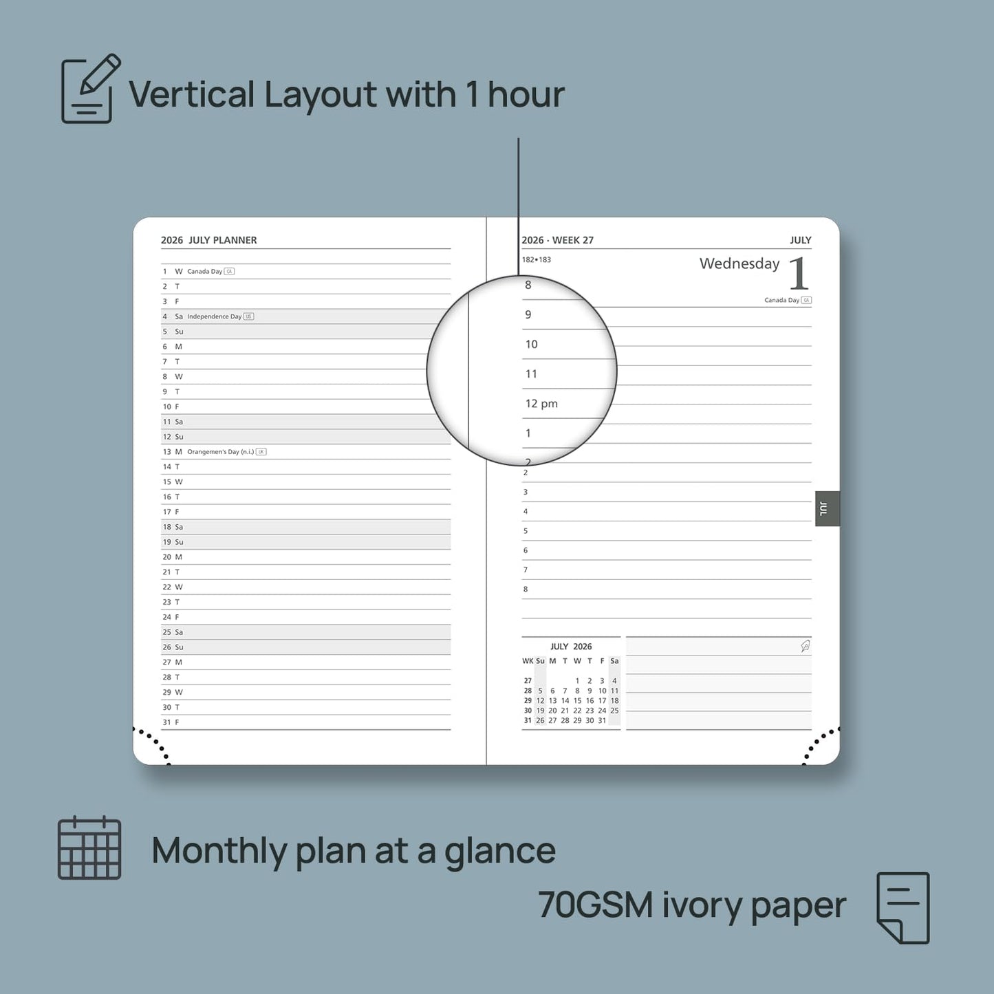 POPRUN Daily Planner 2026 (Jan - Dec), (Purse Size-4.25" x 6.25") 2026 Daily Calendar with One Page Per Day Even Weekends, Hourly Appointment Book with Pocket, PU Leather Softcover - Night Sky Blue