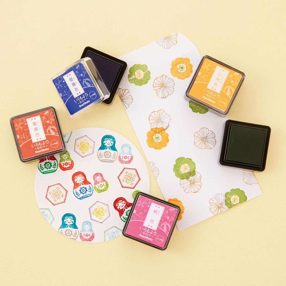 IROMOYO WARABE Stamp PAD, Small Traditional Japanese Ink Colour, Oil-Based Ink pad - Dark Yellow Green