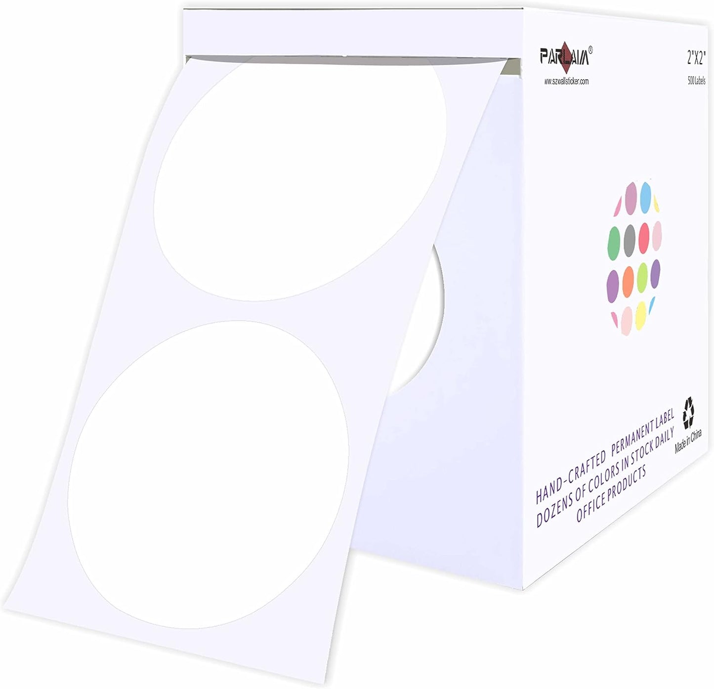 PARLAIM 2" White Round Color-Code Circle Dot Labels on a Roll, 500 Stickers, 2 inch Diameter for Inventory Garage Sale Office School