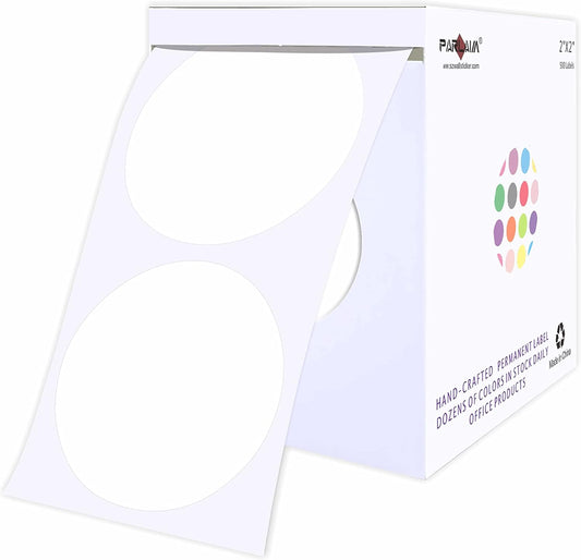 PARLAIM 2" White Round Color-Code Circle Dot Labels on a Roll, 500 Stickers, 2 inch Diameter for Inventory Garage Sale Office School