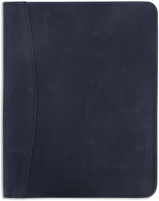 Heavy Duty Buffalo Leather Legal Pad Portfolio Handmade Executive Notebook Binder, Professional Padfolio Organizer Gift for Men and Women Genuine Leather Resume Document Holder (Blue)