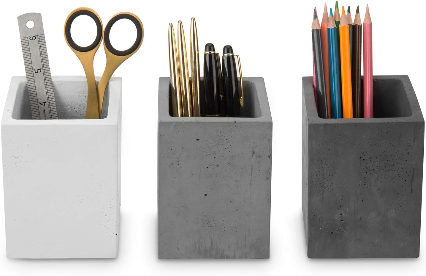 MyGift Pen Holder Pencil Holder For Desk,Pen Cup Holder For Desk,Concrete Desktop Pencil Cup,Modern Gray-Tone,Set of 3