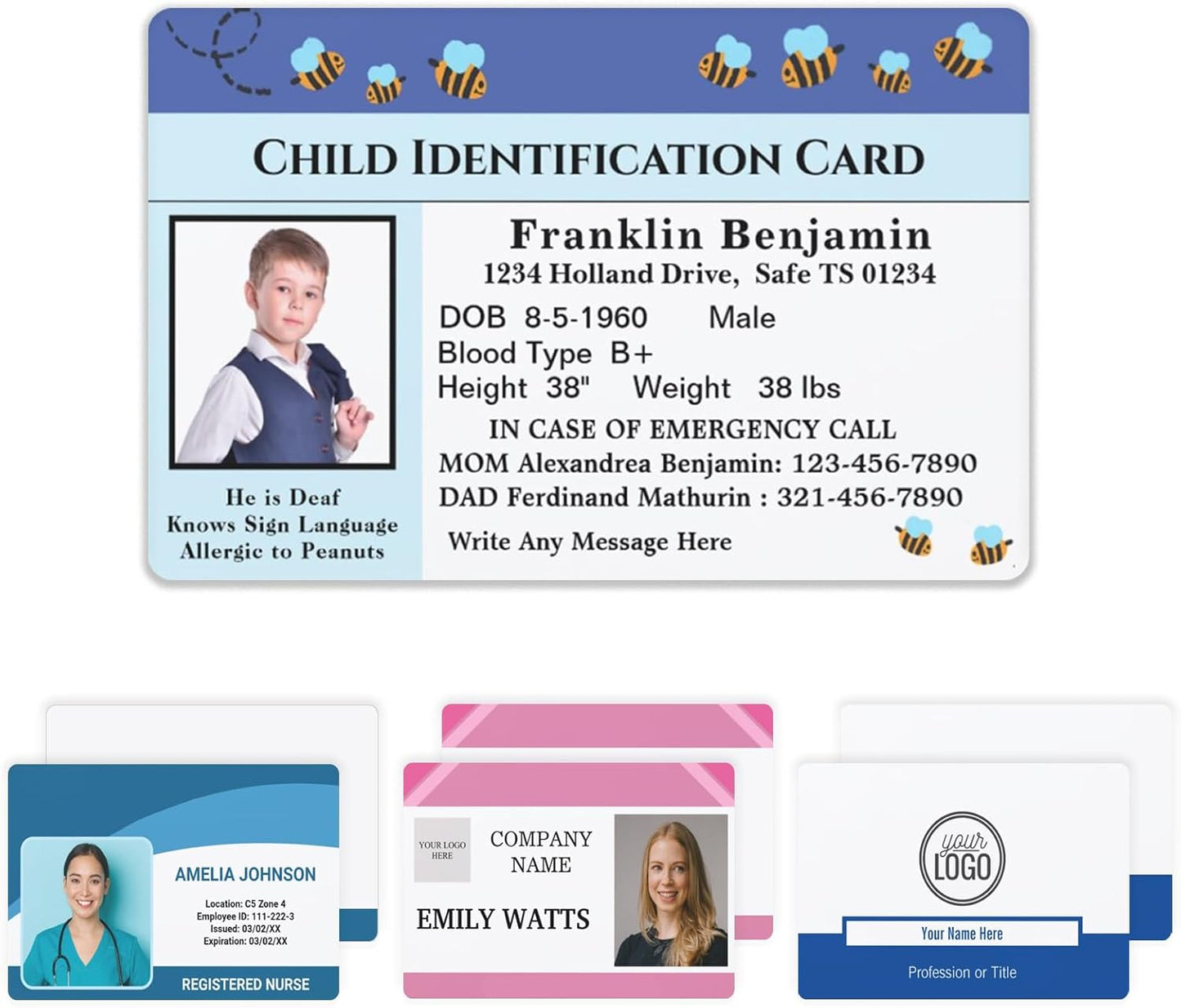 Custom Id Badge, Personalized Employee Photo Identification Card, Customized Plastic ID Card for Office Worker Doctor Nurse Student - No Punch Hole