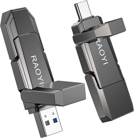 RAOYI 512GB USB C External SSD, 2-in-1 Solid State Drive Up to 450MB/s Dual USB 3.2 + Type-C Thumb Drive Portable SSD Drive for iPhone 15/16, Android, Tablet, PC and PS4