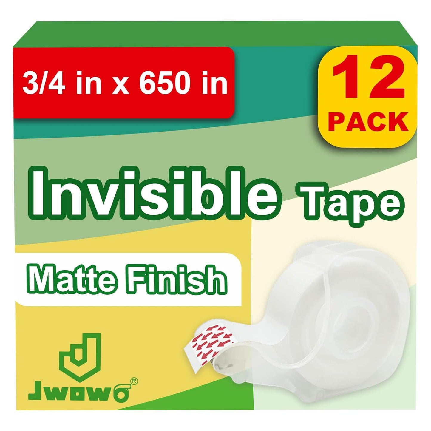 12 Invisible Tape with 12 Refillable Tape Dispenser, Home Office Supplies and Back to School Supplies for College and Classrooms, Matte Finish, 3/4 in x 650 in