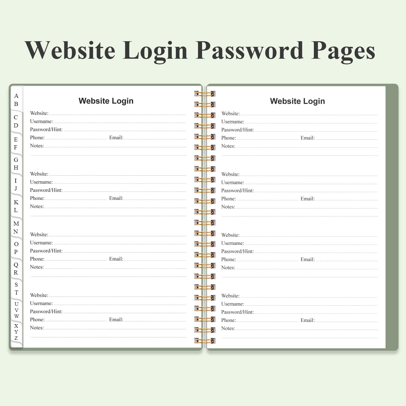 Address Book with Alphabetical Tabs - A5 Telephone & Address Book with Address Contacts, Special Date, Phone, Birthday & Internet Login Password for Home and Office, 6.2" x 8.5", Green