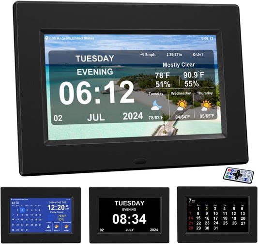 New Digital Weather Clock with Temperature Humdity Alarm Clock (7inch- Black)