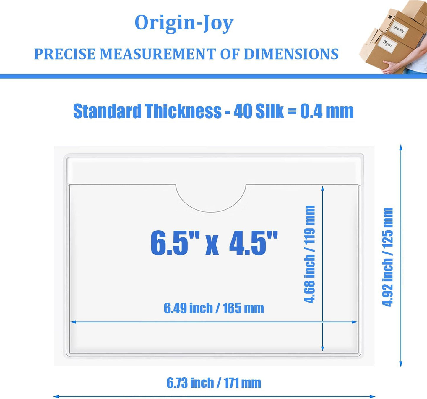 Origin-Joy 35 PCS Self Adhesive Index Card Pockets with Top Open, Clear Plastic Label Holder for Notes, Library and Business, Adhesive Label Pockets & Card Holder (6.5 x 4.5 inch)