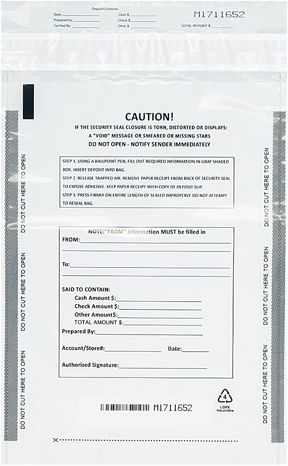 Deposit Bags Security Pocket Bank 9 Inch x 12 Inch (White, 100 Pack)