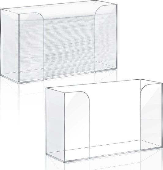 Deekin 2 Pcs Acrylic Paper Towel Dispenser Countertop Paper Towel Holder, Clear Trifold Guest Napkin Dispenser for Z-fold, C-fold or Multifold paper holder for Bathroom Toilet and Kitchen
