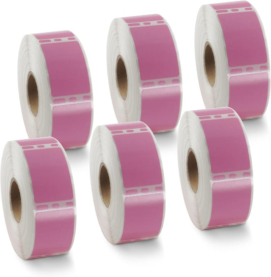 BETCKEY Colored Labels Compatible with Dymo 30347 (1" x 1-1/2") Book Spine Lables, Compatible for Dymo LabelWriter Thermal 450, 4XL & Zebra Desktop Printers [6 Rolls, 4500 Labels, Pink]
