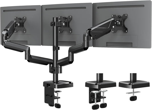 MOUNTUP Triple Monitor Mount, Three Monitor Desk Mount for Max 27 inch Computer Screens, Triple Monitors Stand with Gas Spring, Monitors Arm with Swivel, Tilt, Rotation, Each Arm Holds 4.4-19.8 lbs