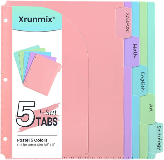 5 Tabs Dividers with Pockets for 3 Ring Binder, 5 Counts Binder Dividers Index for US Letter Size, Binder Dividers with Tabs for School Office Organization(XY026) (1)