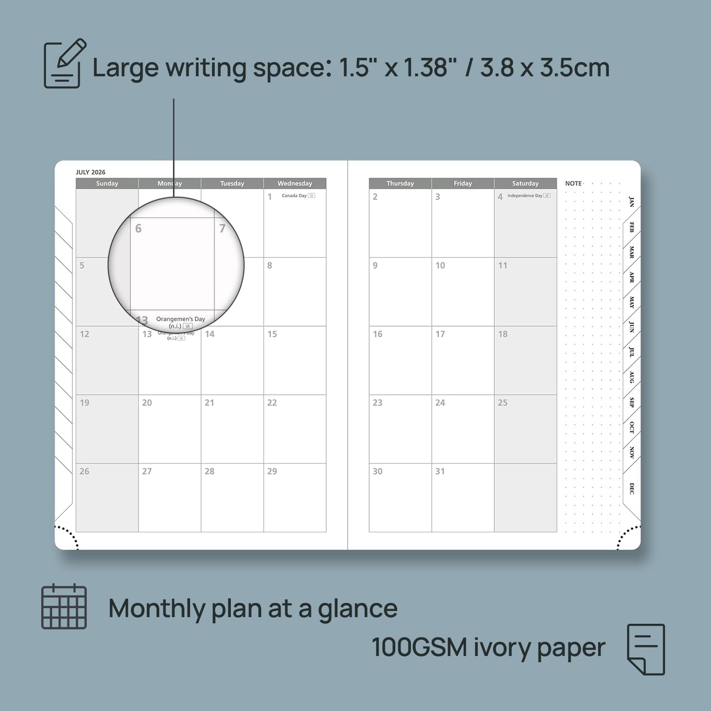 POPRUN 2026 Planner (Medium Size 8.5''x 6.5'' Hardcover) - Daily Weekly and Monthly Calendar Agenda 2026 Appointment Book with Hourly Time Slots, Monthly Tabs, 100 GSM - Navy Blue