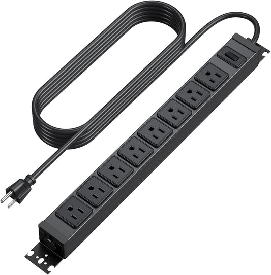 HHSOET Metal 360° Rotating Mountable Power Strip, 8 Outlet Gaming Table Mounted Outlet Strip, Heavy Duty Wall Mount Surge Protector with Switch, 15A 125V 1875W, 6ft Power Cord.(Black)