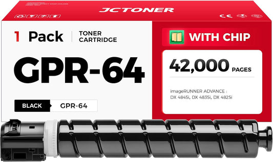 GPR-64 GPR64 Black Toner Cartridge 1-Pack with chip High Yield Replacement for Canon GPR-64 5141C003AA Toner Compatible for Canon ImageRunner Advance DX 4845i 4835i 4825i Printer Ink Copier All-in-One