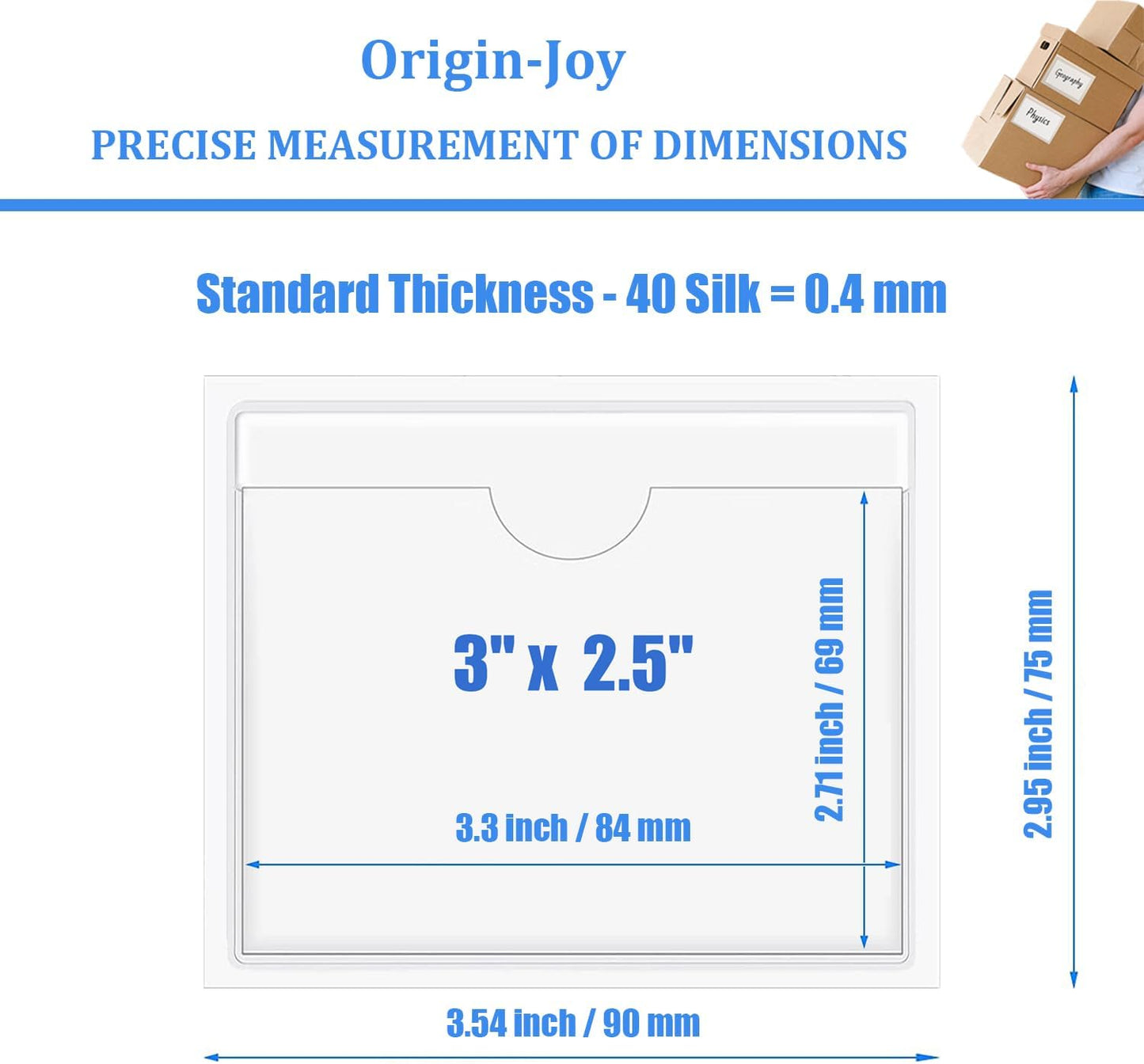 Origin-Joy 35 PCS Self Adhesive Index Card Pockets with Top Open, Clear Plastic Label Holder for Notes, Library and Business, Adhesive Label Pockets & Holder (3 x 2.5 inch)