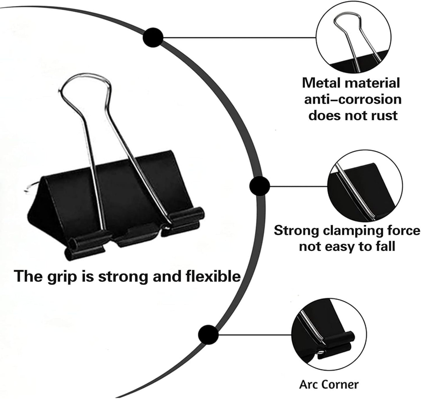 Binder Clips Paper Clamps 300 Pack Assorted Sizes (Black), Jumbo, Large, Medium, Small, Mini and Micro,6 Sizes for Office, School and Home