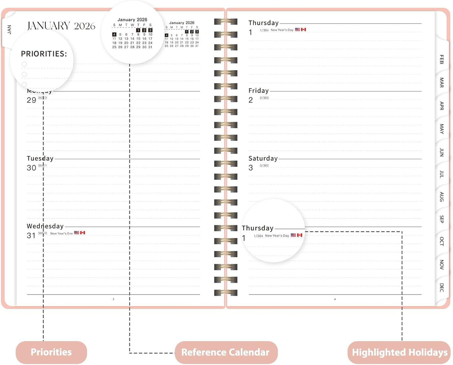 2026 Planner, Weekly and Monthly Calendar Academic Planner, Jan 2026 - Dec 2026, Planning Agenda Book for Desk Accessories and School Supplies - A5 (6.3'' x 8.5'')