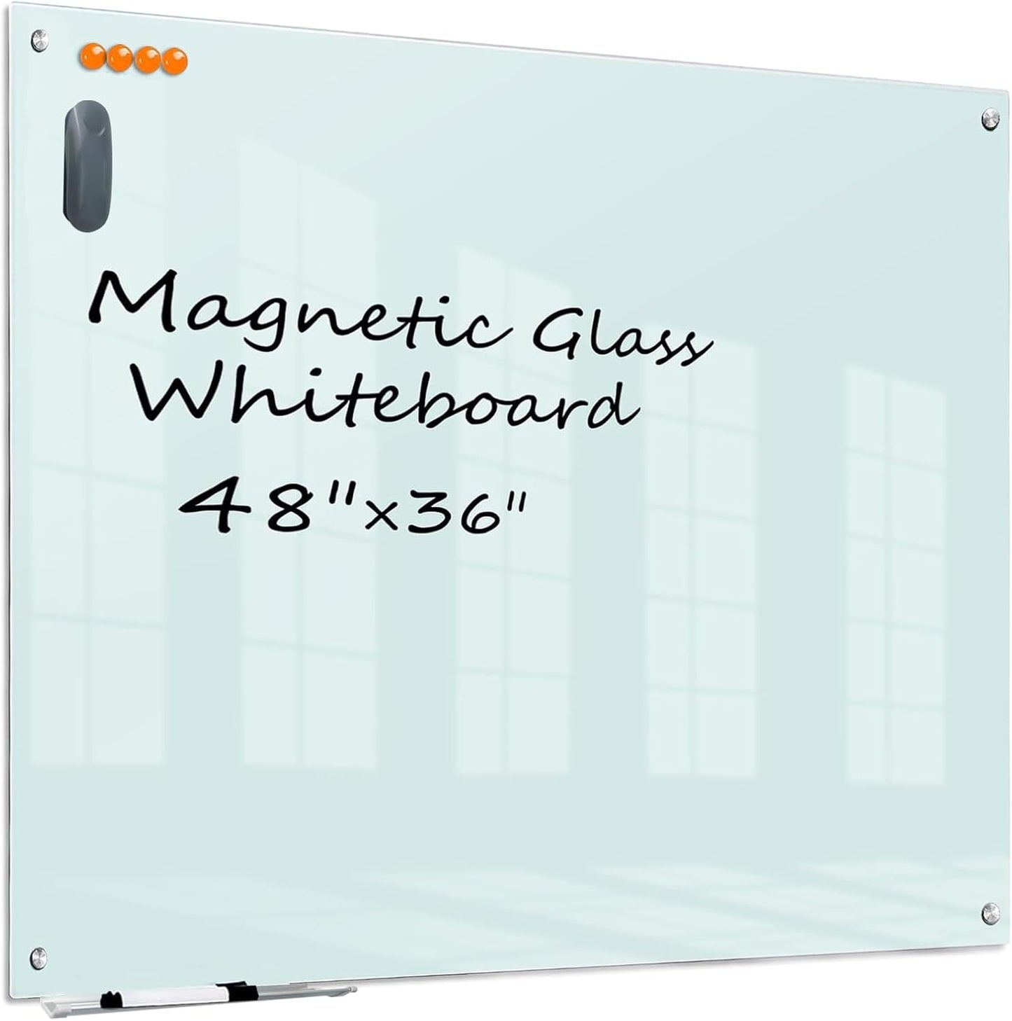 KIZZBY Glass Dry Erase White Board - Magnetic Boards for Wall, 48"x36" Large Frameless Whiteboard for Office, Home & School