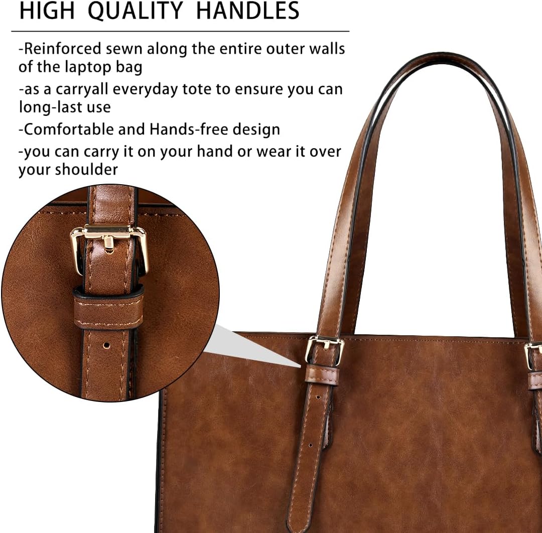 Laptop Bag for Women Waterproof Lightweight Leather 15.6 Inch Computer Tote Bag Business Office Briefcase Large Capacity Handbag Shoulder Bag Professional Office Work Bag