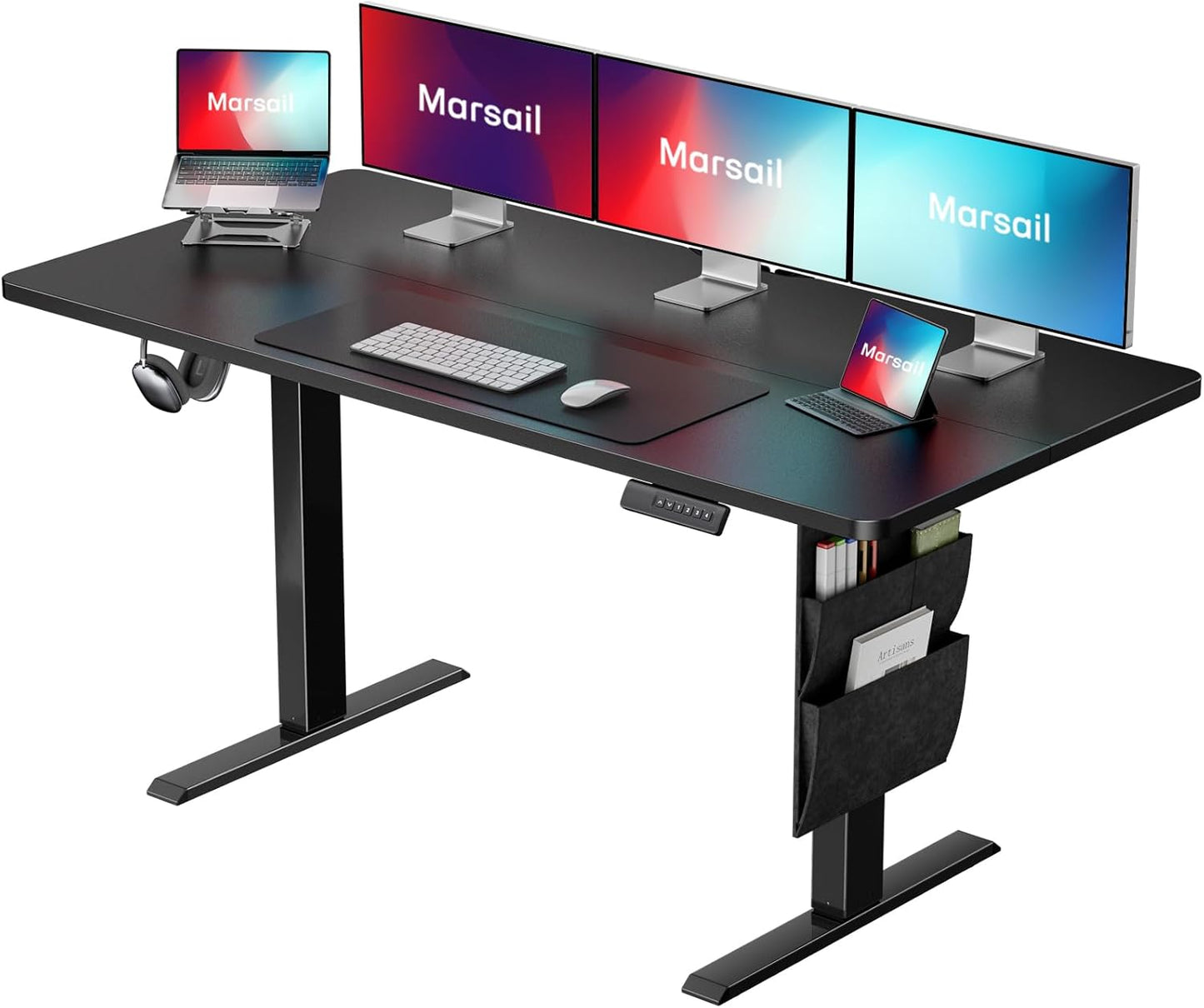 Marsail 55x24 Electric Standing Desk - Adjustable Height Computer Desk with Memory Presets, Storage Bag & Cable Management for Home Office & Gaming Workstations