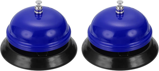 uxcell 2Pcs Desk Service Call Bell, 3.35 Inch Metal Dinner Service Bell Ring for Hotel Restaurant Reception Area and Wedding Party Events, Blue