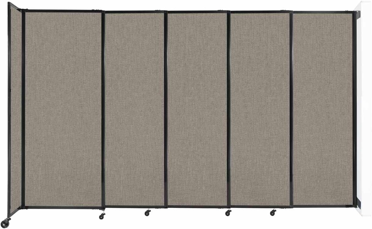 Wall-Mounted Sliding StraightWall Room Divider | Adjustable Widths | Locking Wheels | Room Separator | Up to 11'3" Wide x 6'10" Tall Warm Pebble Fabric Panels