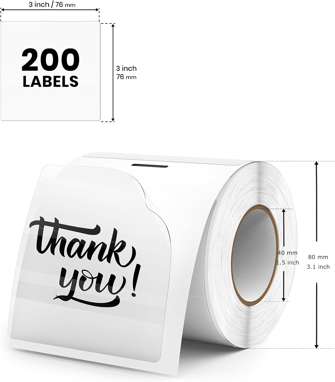 Transparent Thermal Labels 3 × 3 Inch Self Adhesive Printer Clear Stickers Vinyl Waterproof Roll Decals Rectangle Name Tag for Address Design DIY Logo Business 200 PCS