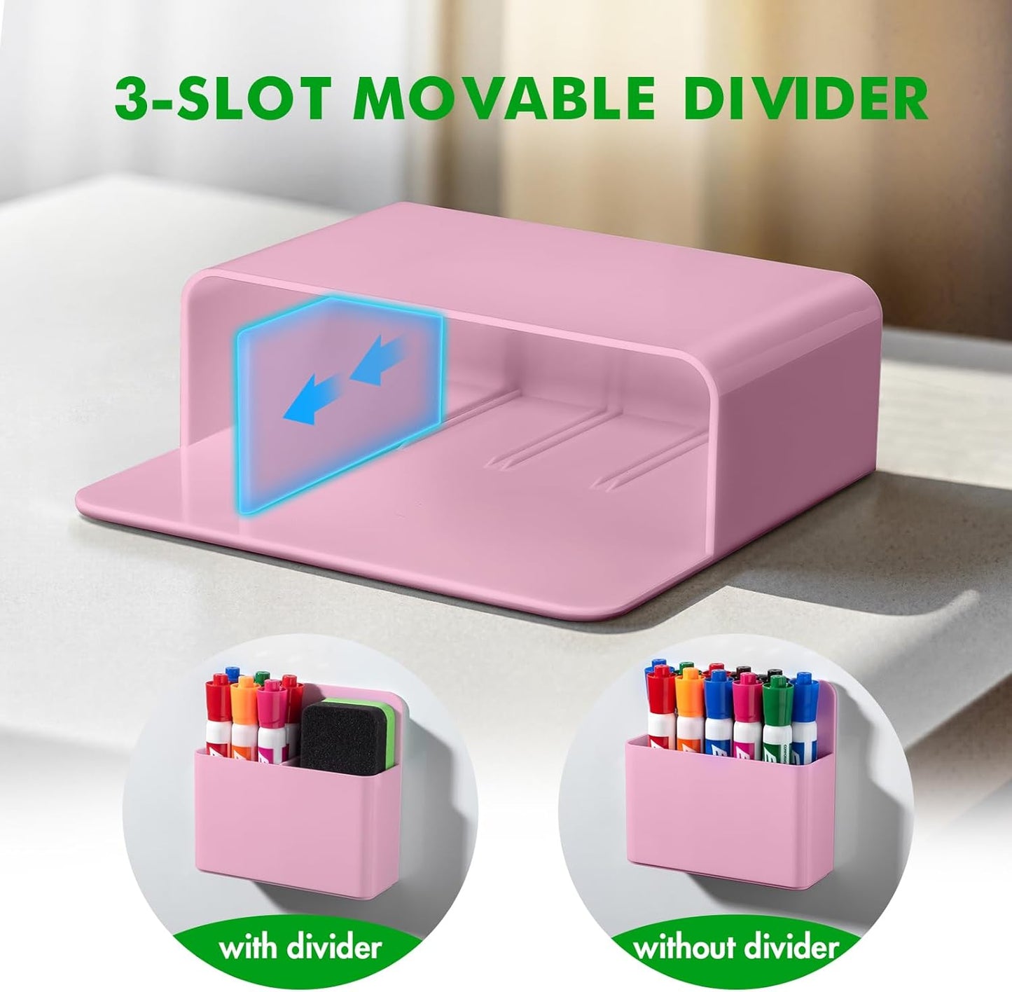 2 Pcs Magnetic Dry Erase Marker Holder for Whiteboard, Plastic Magnetic Pen Holder for Refrigerator Fridge, Magnet Pencil Cup for School Classroom, Locker Accessories, Pen Cup Organizer-Pink