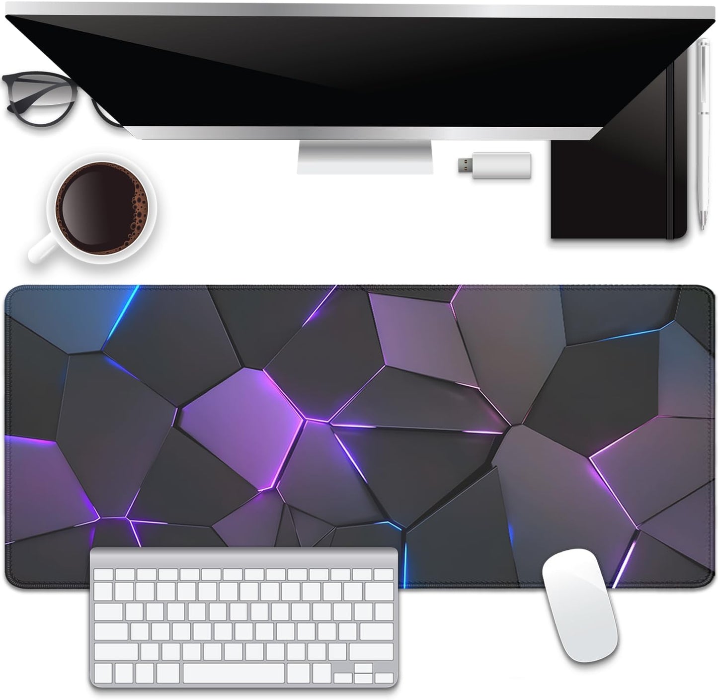Cool Polygons Desk Pad Mouse Pad,Large XL Technology Mouse Mat with Stitched Edges,Non-Slip Rubber Base Mousepad for Office PC Keyboard Laptop and Home Work Desk Mat(27.5X11.8 in)