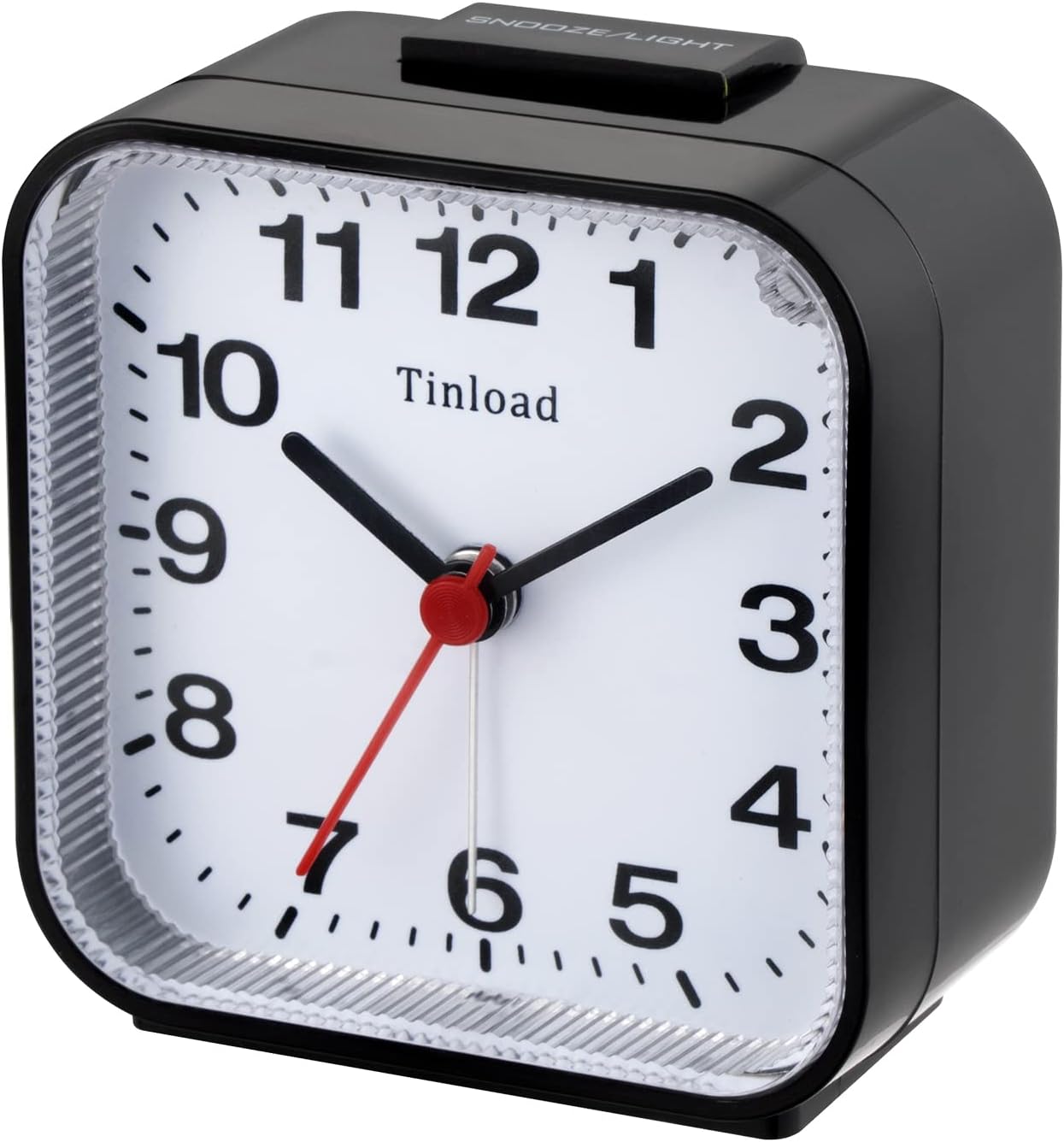 Small Battery Analog Alarm Clock Silent Non Ticking, Ascending Beep Sounds, Snooze,Light Functions (Black-B)