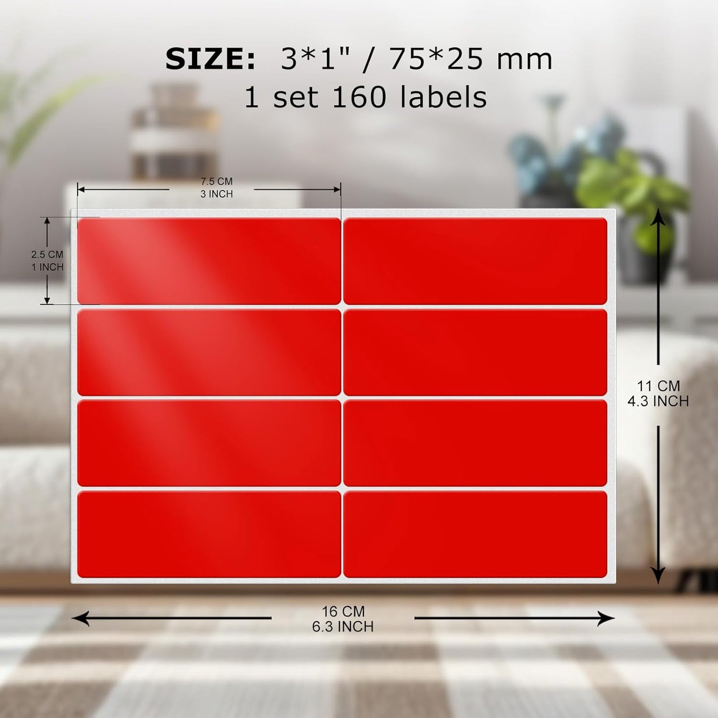 Color Coding Stickers Rectangle 3×1 Inch Vinyl Red Sticker Removable Waterproof Writable File Folder Moving Labels for Boxes Home Office Marking 160 PCS