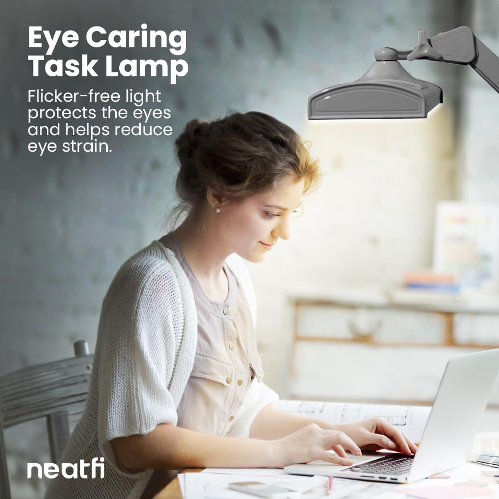 Neatfi Ultra 3,500 Lumen LED Desk Lamp, Color Correlated Temperature, 3 Light Modes, Dimmable, 45W, 26 Inch Wide Metal Shade, 540 SMD LEDs (CCT with Clamp, Silver)