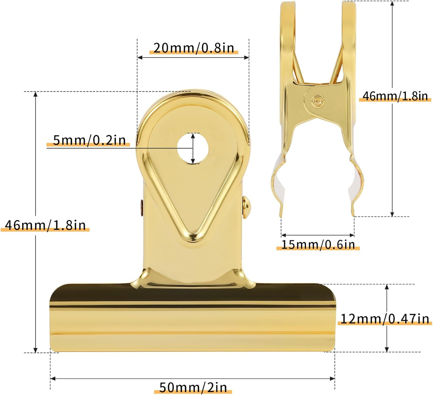 SIAMESE Bulldog Clips, 8 Pcs Binder Clips for Office & Kitchen, Multi-Purpose Binder and Food Bag Clamps for Sealing, Storage, Hanging (Gold)