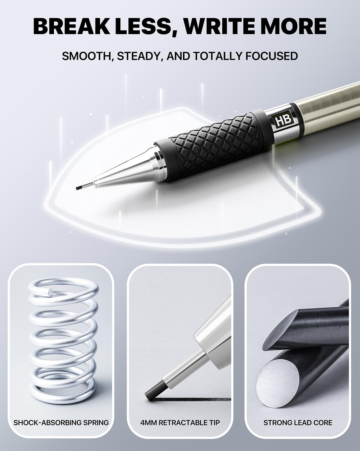 Four Candies Metal Mechanical Pencil Set - 6PCS 0.7mm Art Mechanical Pencils & 360PCS HB Lead Refills & 3PCS Erasers & 9PCS Eraser Refills, Drawing Mechanical Pencils for Writing, Sketching/With Case