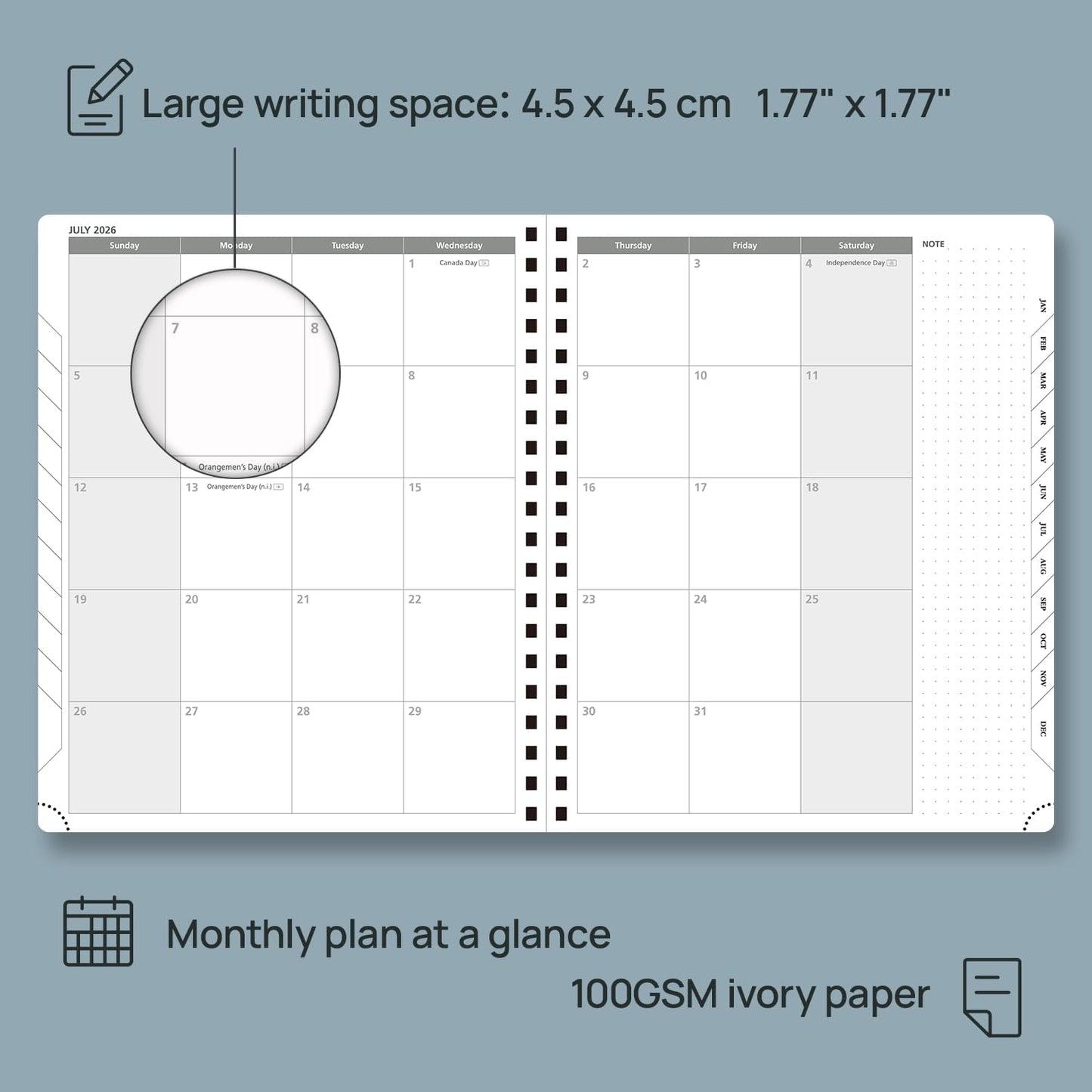 POPRUN 2026 Planner Weekly Notebook Calendar (Jan-Dec), Large Size 8.5'' x 10.5'' - Agenda 2026 Appointment Book with Monthly Tabs, Inner Pocket, Spiral Soft Cover, 100 GSM - Soft Pink