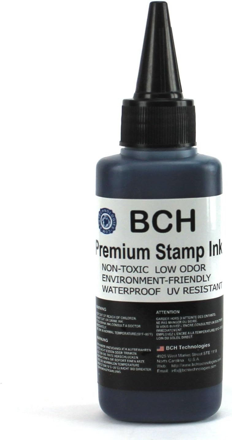 Blue and Black Combo Stamp Ink Refill by BCH - Premium Grade -2.5 oz (75 ml) Ink Per Bottle