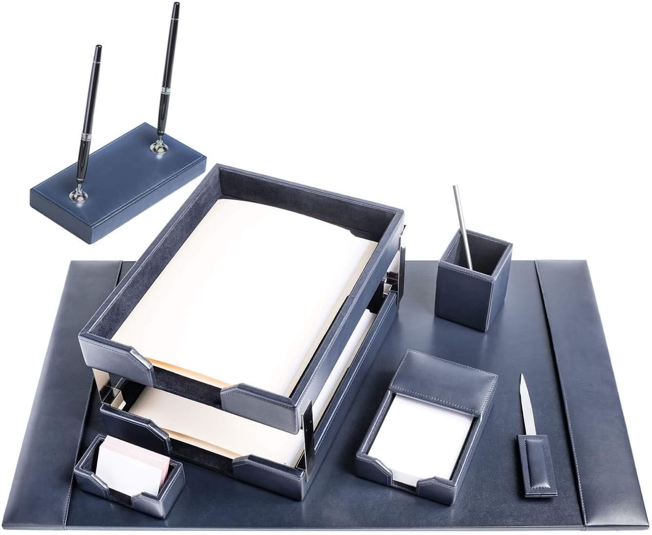 Dacasso Navy Blue Bonded Leather 9-Piece Desk Set (D5009)