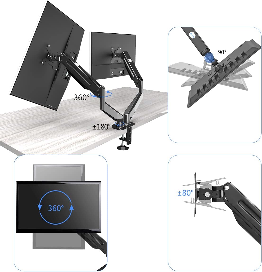 Suptek Dual Monitor Mount Stand-Height Adjustable Gas Spring Monitor Arm Desk Mount for 2 Computer Screens 17 to 32 inches - Each Arm Holds up to 22lbs,Black(MD8SP)