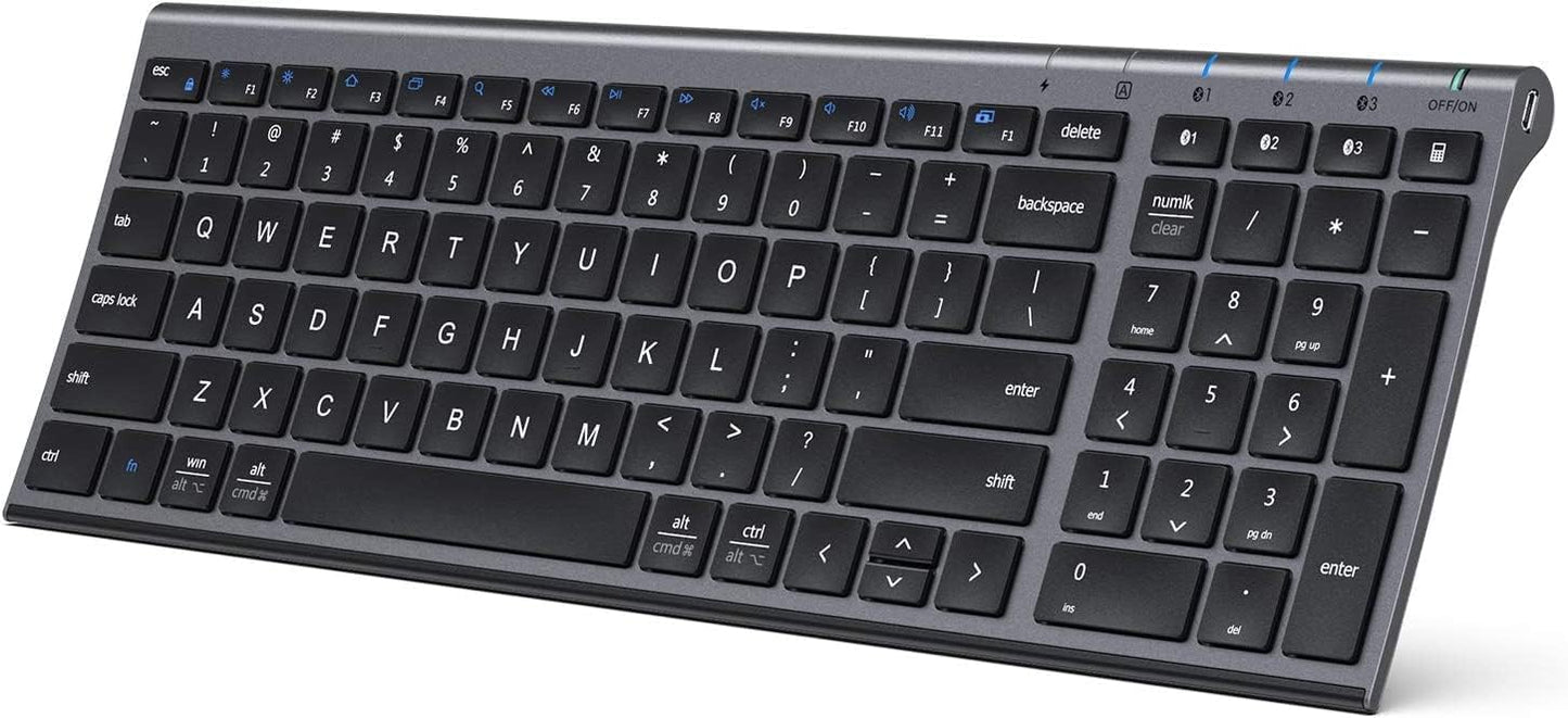 iClever BK10 Bluetooth Keyboard, Universal Bluetooth 5.1 Wireless Keyboard with Number Pad, Ergonomic Design, Multi-Device Compatibility, Stable Connection for Mac, iPad, iPhone, Android, Windows