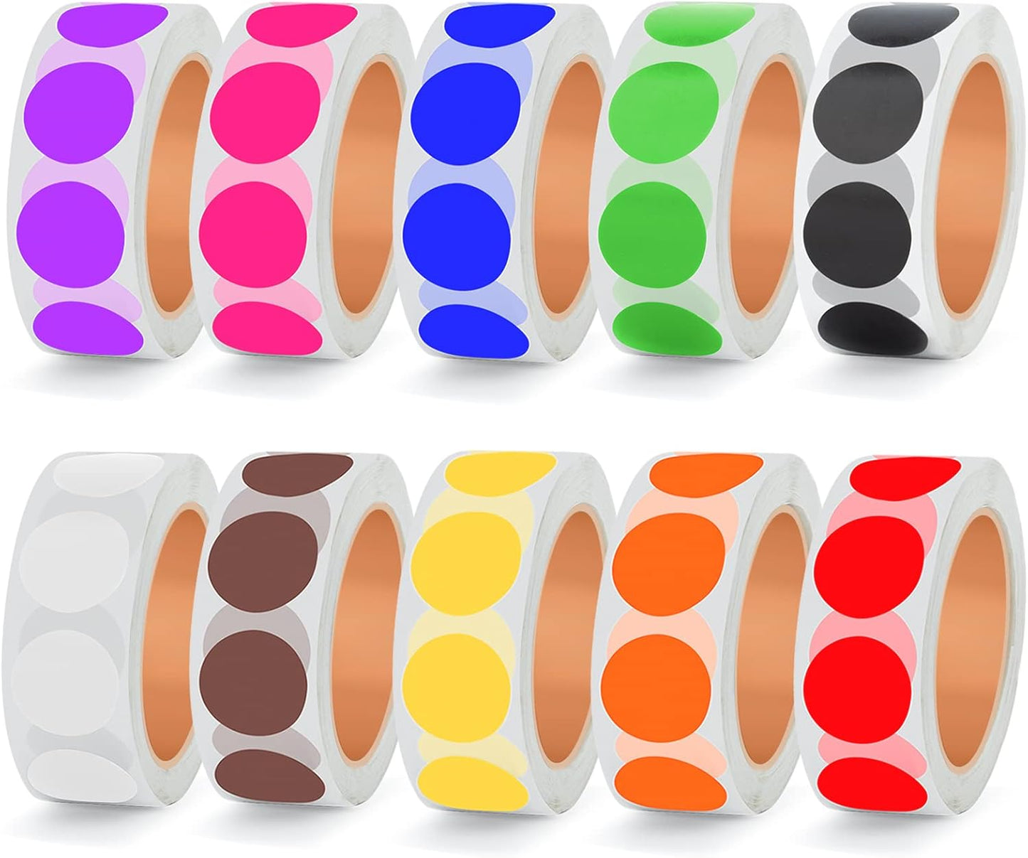 3/4 Inch Solid Round Color Coding Labels Roll, Self-Adhesive Circle Dot Sticker 10 Assorted Colors for Inventory and Home Organize, File Classification, 10 Colors (5000)