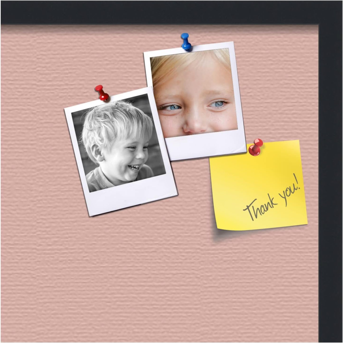 PinPix 24x24 Inch Cork Bulletin Board. This Decorative Framed Pin Board Comes with Pink Pastel Design and a Satin Black Frame. Ideal for Home Office Decor or Message Board (PinPix-1813)