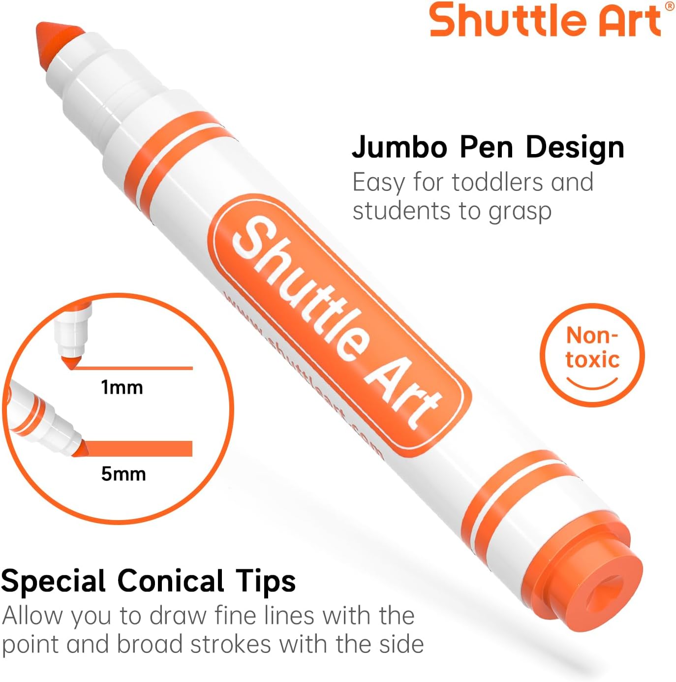 Shuttle Art 304 Pack Washable Markers, 16 Assorted Colors Broad Line Conical Tip Large Markers Bulk with a Box, Bonus Caps, Home Classroom School Supplies for Toddlers Kids Adults Students Teachers