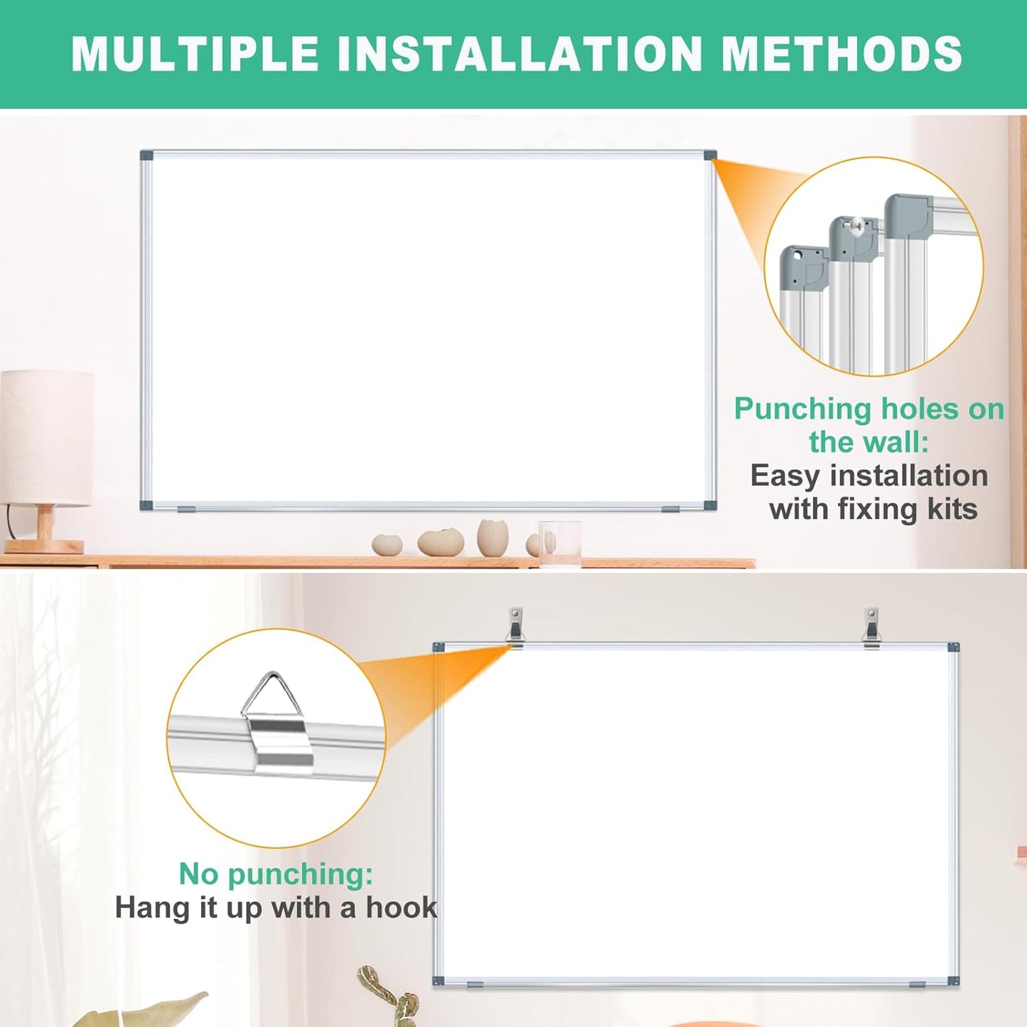 H-Qprobd 4' x 3' Whiteboard Dry Erase White Board for Wall 48x36 (2pcs) Magnetic Boards for Office Classroom & Home, Small Wall Whiteboard Including 6 Markers, 20 Magnets, 2 Erasers