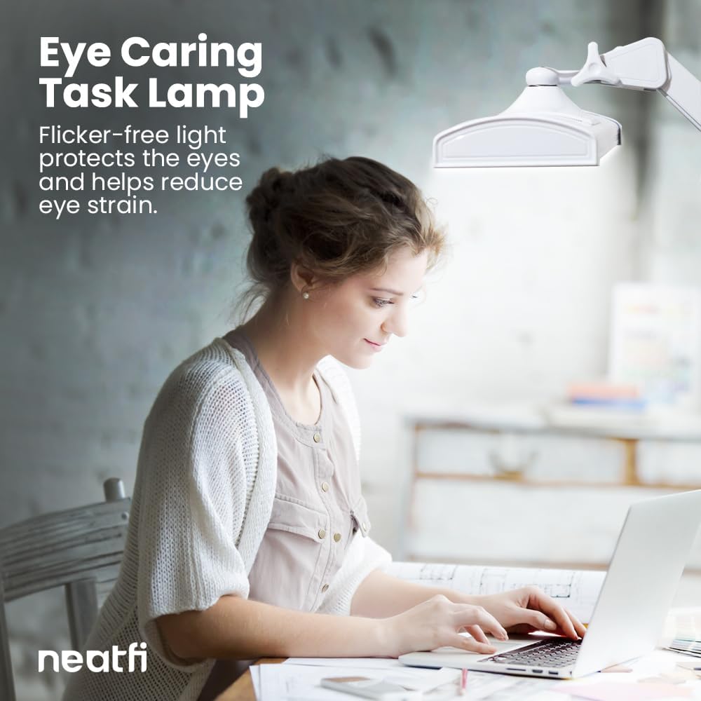 Neatfi Ultra 3,500 Lumen LED Desk Lamp, 45W, 26-Inch Wide Metal Shade, 270 SMD LEDs (Non-CCT with Clamp, White)