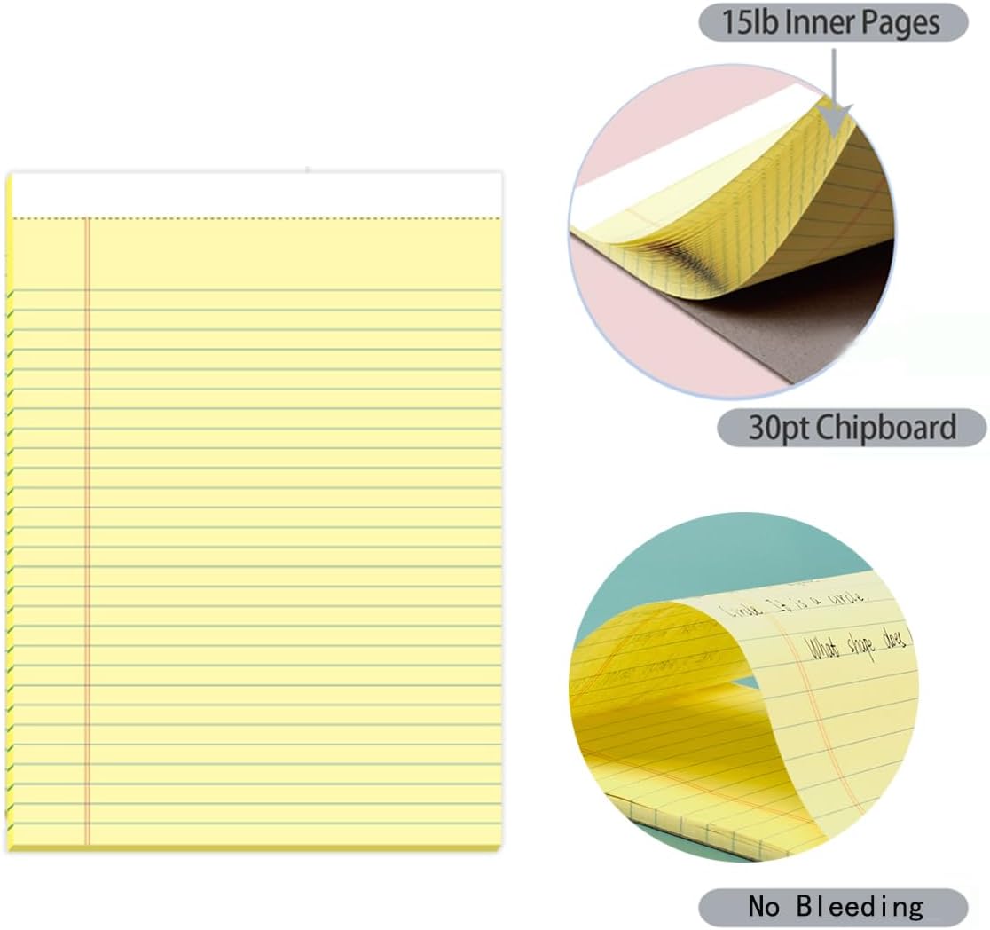 KAISA Legal Pads 5x8 inch Small Writing Pads Narrow Ruled Notepads School Office Home Note Pads, Canary 50 Sheets 12 Pads, WT-SCY50C