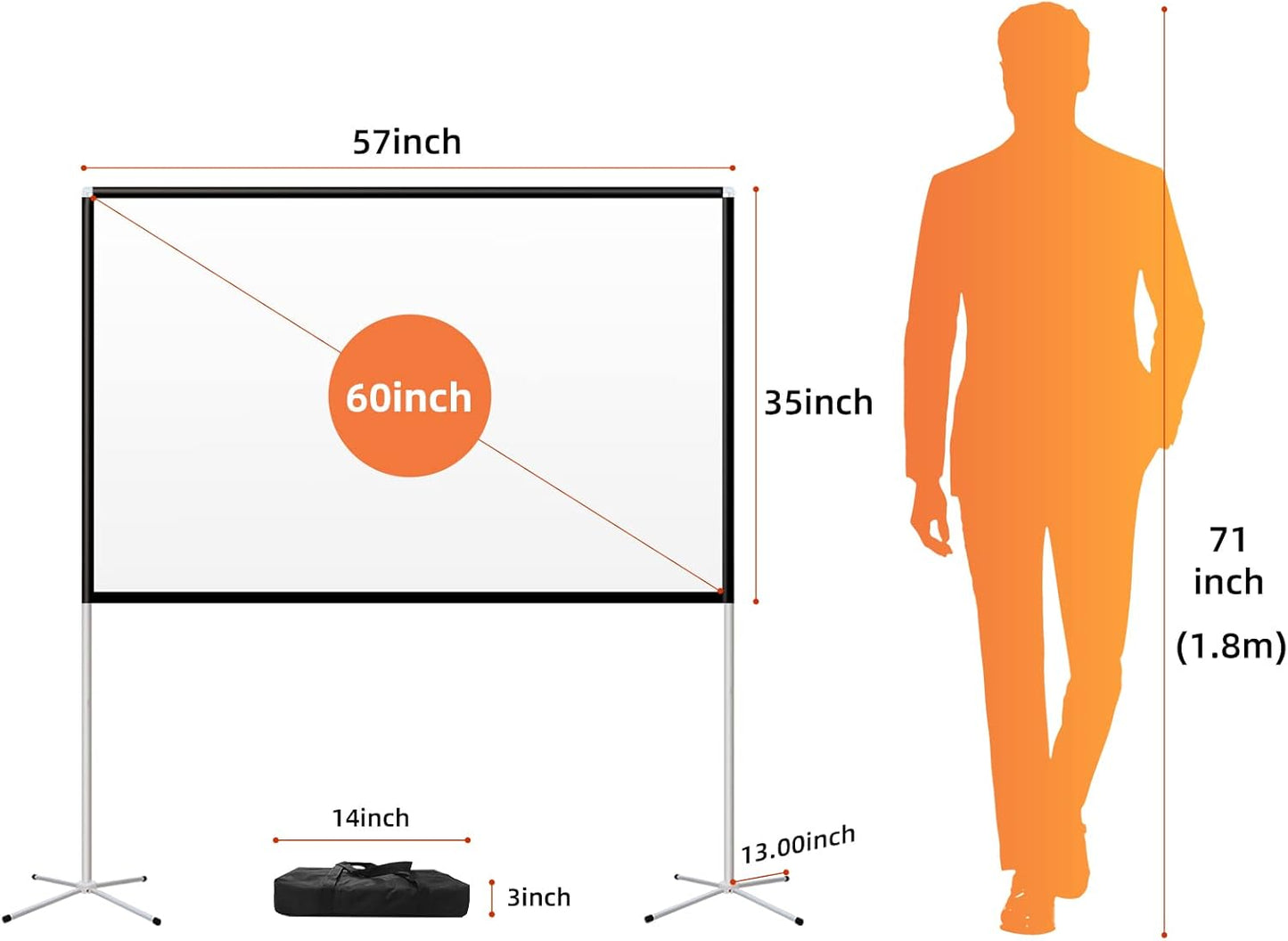 Portable Projector Screen 60inch,Movie Projection Screen,Indoor Projector Screen and Stand, 16:9 Projector Screen 4K HD Wrinkle-Free Lightweight